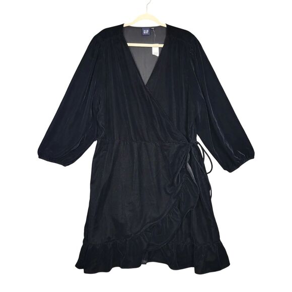 NWT GAP Black Velvet Wrap Dress Whimsigoth Witchy Dark Romantic SIZE XXL TALL - Picture 1 of 13